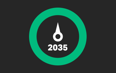 Grüner Kreis mit 2035 und einer Kompassnadel, die nach oben zeigt in der Mitte (Grafik)