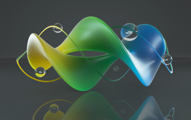 Doppelte 3D Spirale in Gelb, Grün und Blau (Grafik)